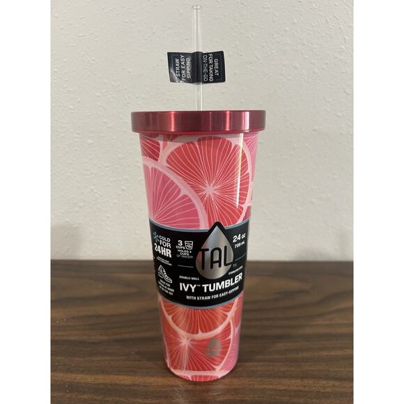 NEW TAL Stainless Double Wall Ivy Tumbler With Straw 24 oz Insulated Grapefruit - Picture 1 of 8